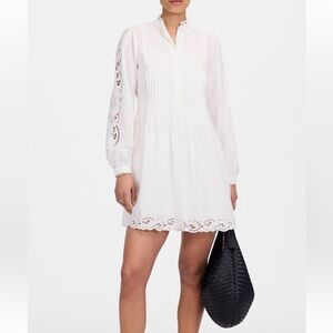 Madewell Pintucked Eyelet Mini Dress in White Cotton size large